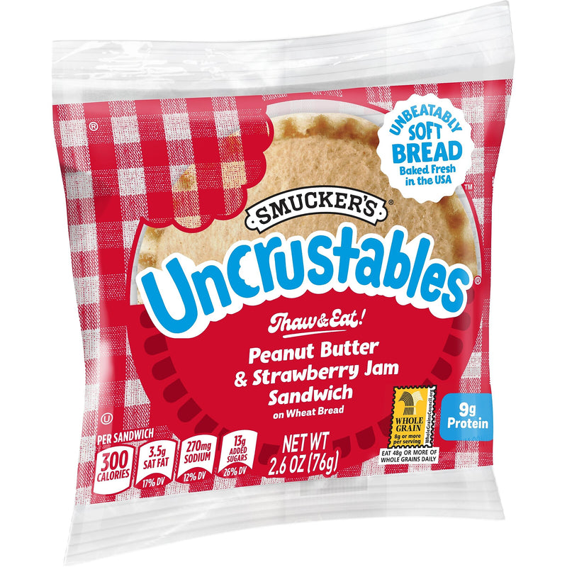 Smuckers Uncrustables Wheat Peanut Butter & Strawberry Jam Sandwiches, 2.6 oz., 48/Count (220-02220)