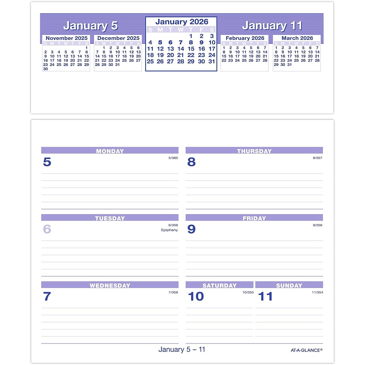 2026 AT-A-GLANCE Flip-A-Week 7" x 5.5" Weekly Desk Calendar Refill Pages, White/Blue (SW705X-50-26)