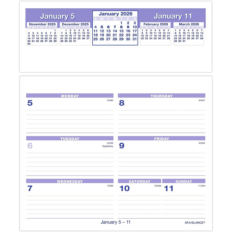 2026 AT-A-GLANCE Flip-A-Week 7" x 5.5" Weekly Desk Calendar Refill Pages, White/Blue (SW705X-50-26)