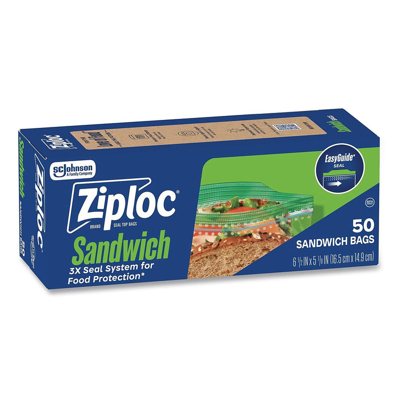 Ziploc Double Zipper Sandwich Bag, Clear, 50 Bags/Box, 12 Boxes/Carton (383179)