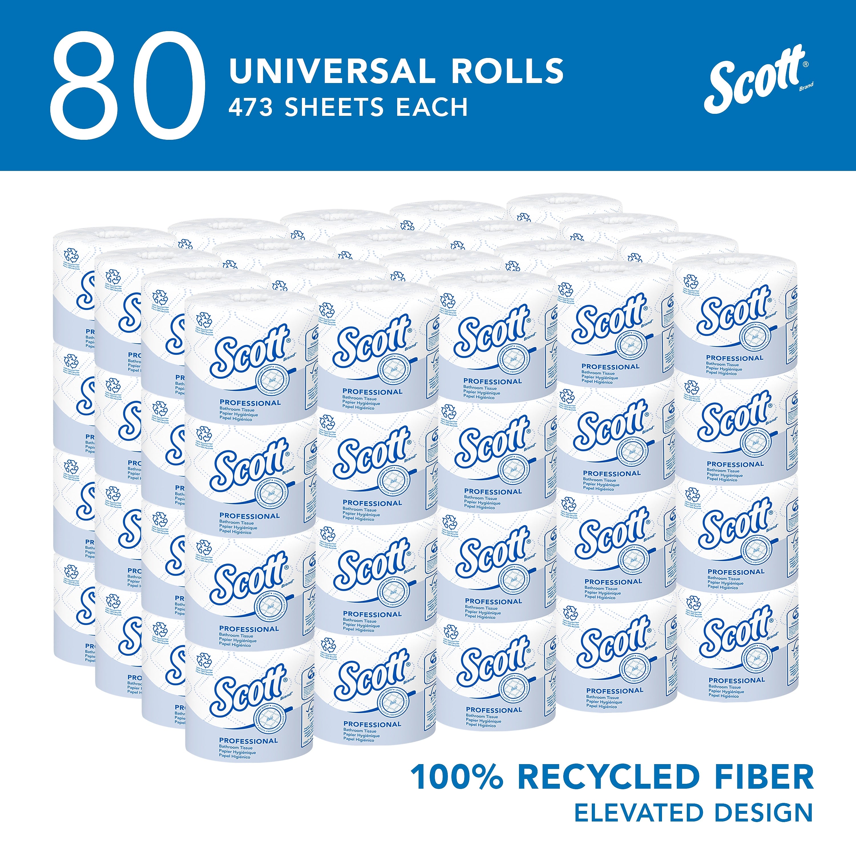 Scott Essential Recycled Toilet Paper, 2-ply, White, 473 Sheets/Roll, 80 Rolls/Case (13217)