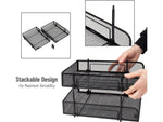 Mind Reader 2-Tier Stackable Paper Desk Tray, Metal Mesh, Black, 2/Set (2CSTACK2-BLK)