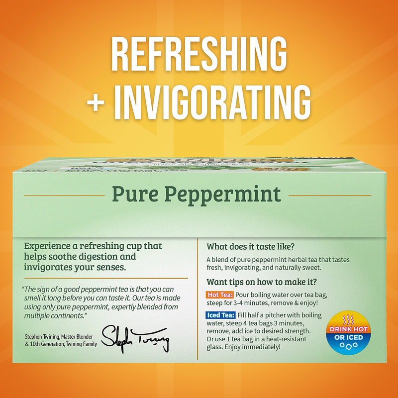 Twinings Decaf Pure Peppermint Herbal Tea Bags, 3.53 oz., 50/Box (TNA53650)
