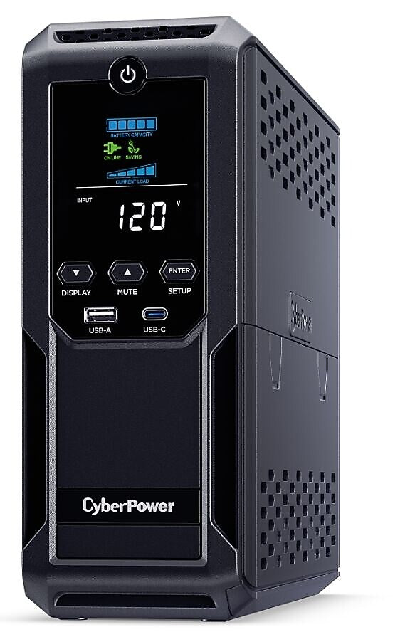 CyberPower Intelligent LCD UPS System, 1500VA/900W, 12 Outlets, 2 USB Ports, AVR, Mini Tower, Black (CP1500AVRLCD3)
