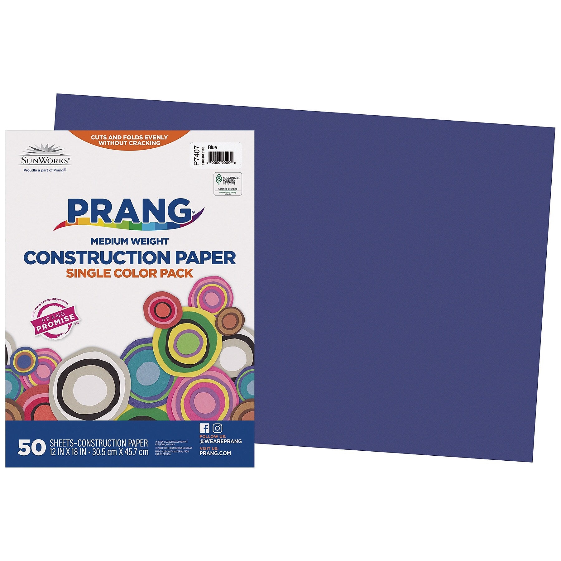 Prang 12" x 18" Construction Paper, Blue, 50 Sheets/Pack, 5 Packs/Bundle (PAC7407-5)