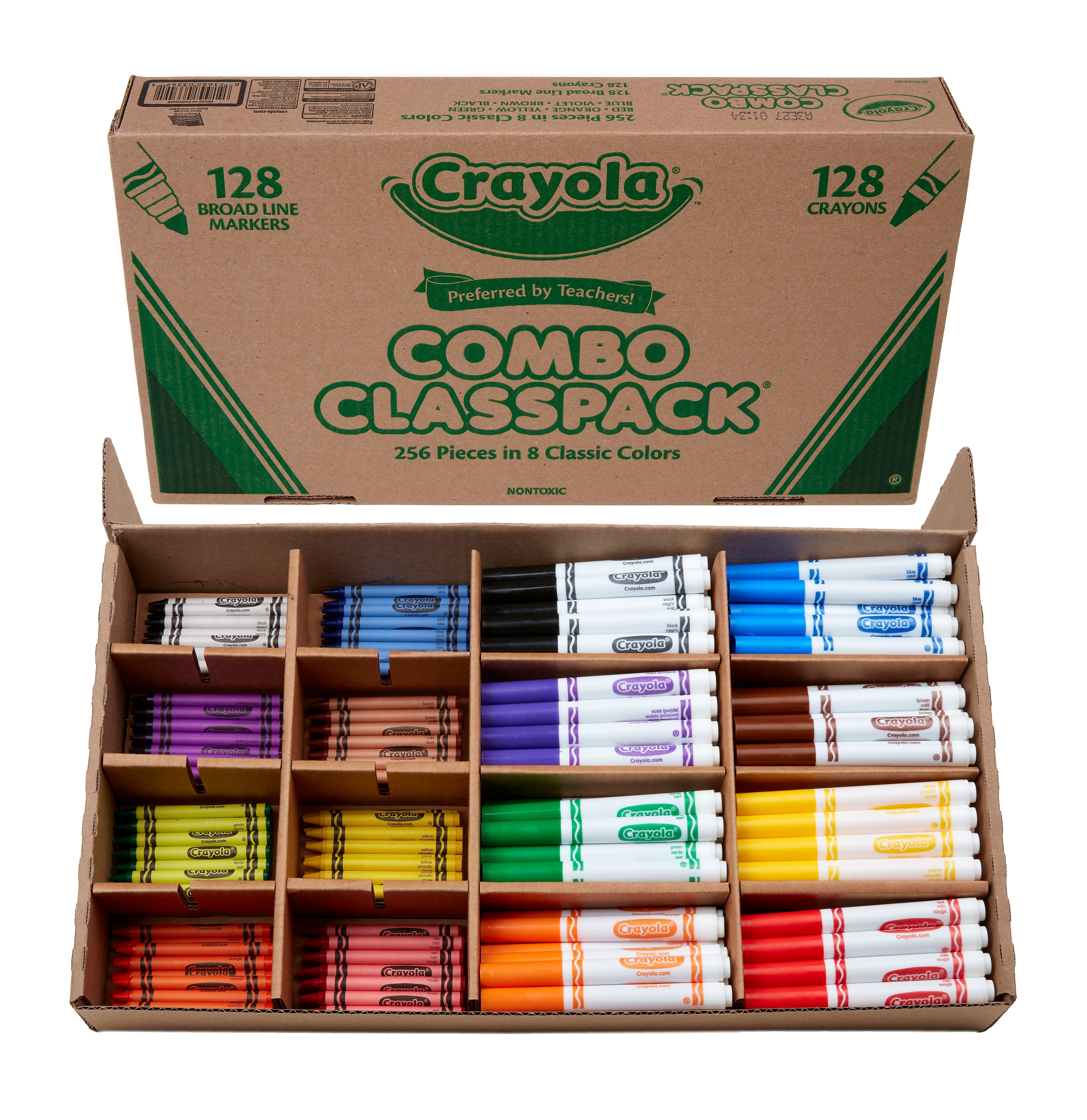 Crayola Combo Classpack Kids' Crayon/Marker Set, Broad, Assorted Colors, 256/Carton (52-3349)