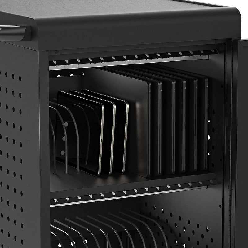Luxor Lockable 30-Unit USB-C Secure Charging Cart, Black Powder-Coated Steel (CHMC002)