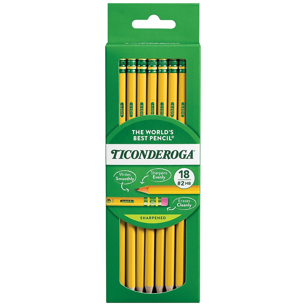 Ticonderoga The World's Best Pencil Pre-Sharpened Wooden Pencil, 2.2mm, #2 Soft Lead, 18/Pack (X13818X)