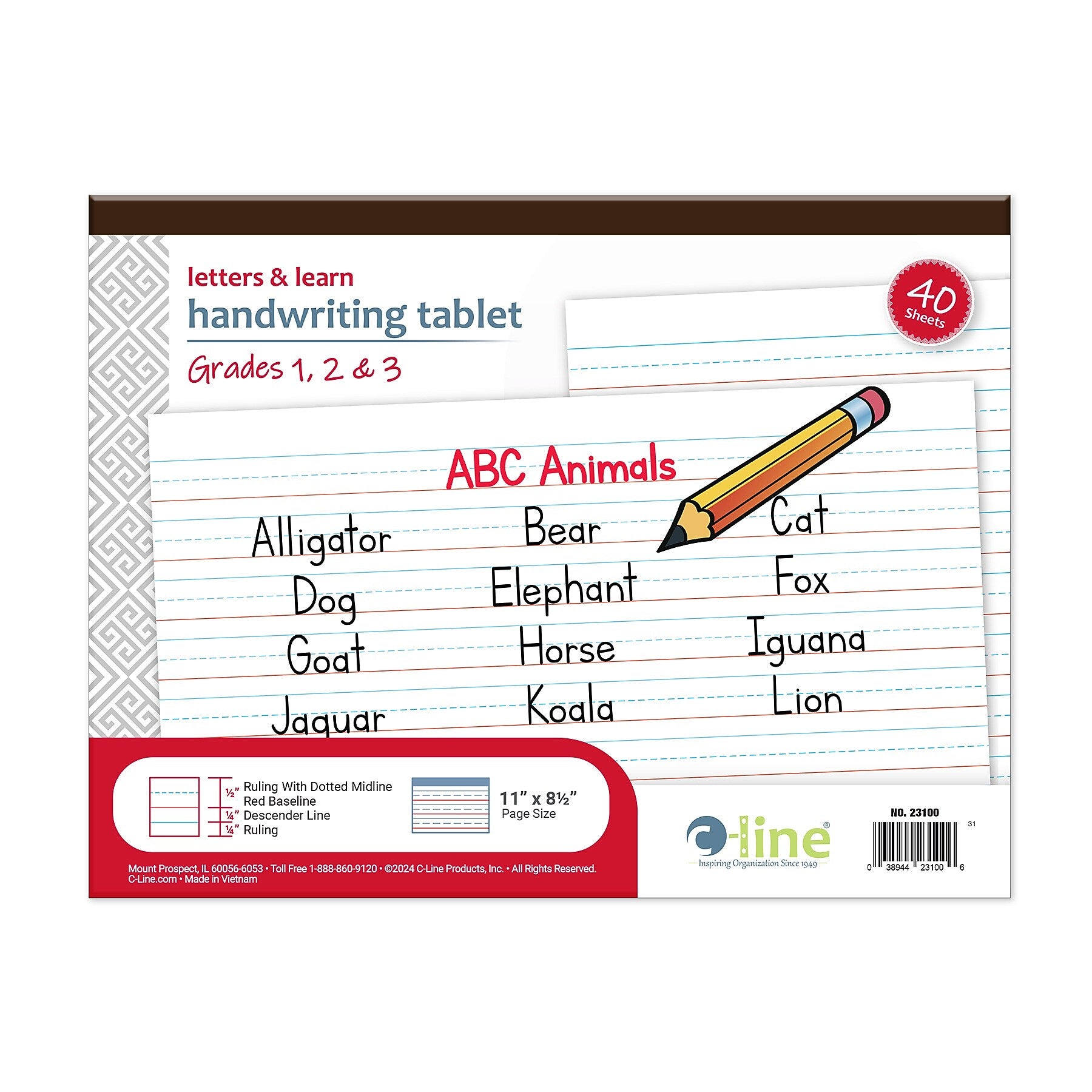 C-Line Handwriting Practice Paper, 11" x 8.5", White, 40 Sheets/Pad, 6 Pads/Bundle (CLI23100-6)