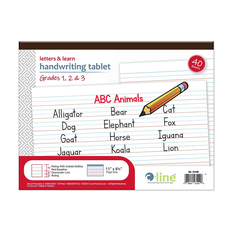 C-Line Handwriting Practice Paper, 11" x 8.5", White, 40 Sheets/Pad, 6 Pads/Bundle (CLI23100-6)