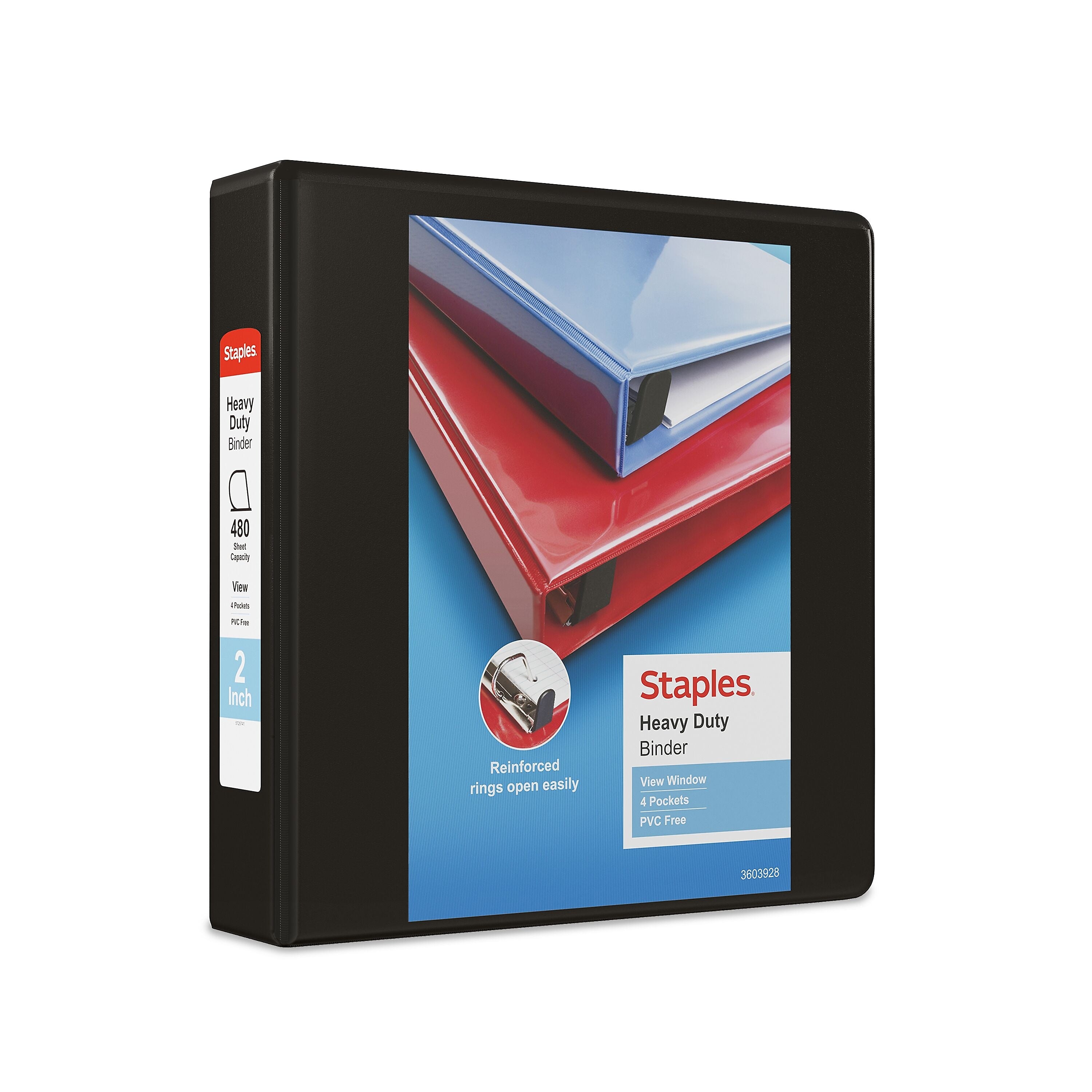 Staples Heavy Duty 2" 3-Ring View Binder, D-Ring, Black (ST56233-CC)