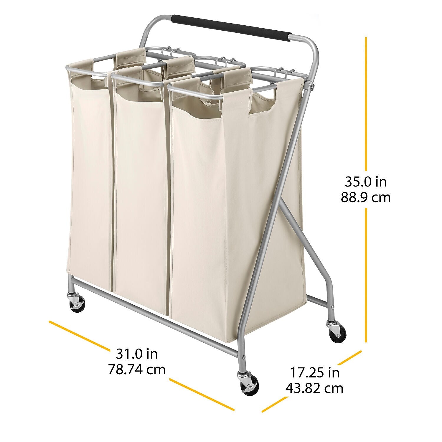 Whitmor 3-Section Rolling Laundry Sorter, Metal, (6640-4794)