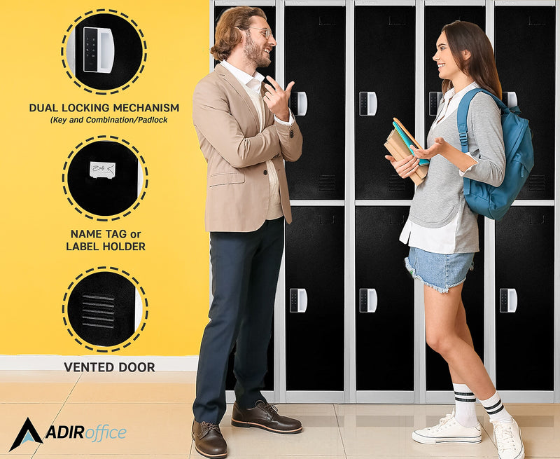 AdirOffice 72"H 2-Tier Black Storage Locker (ADI629-202-BLK-DL)