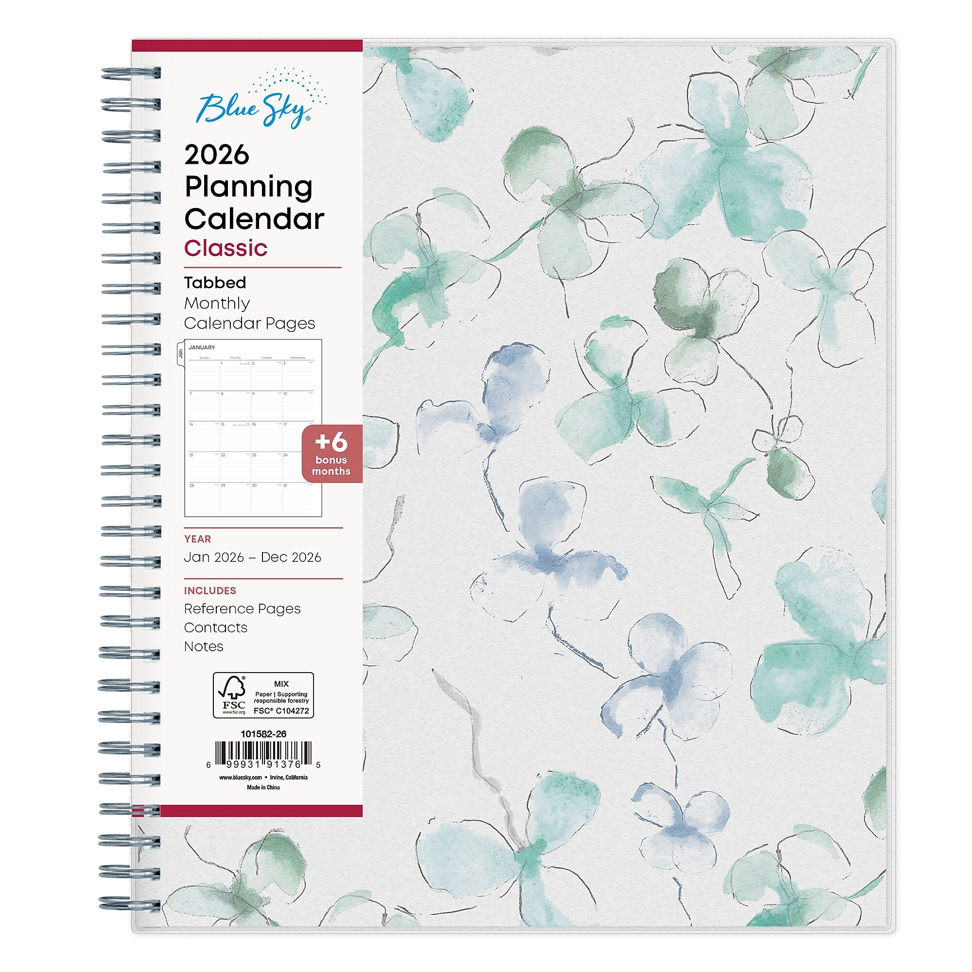 Planning Calendar BS Lindley Frosted PP 8x10 RY26 Monthly Safety Wirebound -