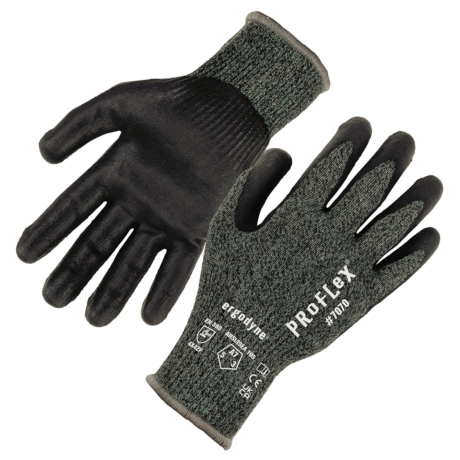 Ergodyne ProFlex 7070 Nitrile Coated Cut-Resistant Gloves, ANSI A7, Heat Resistant, Green, Large, 1 Pair (18044)