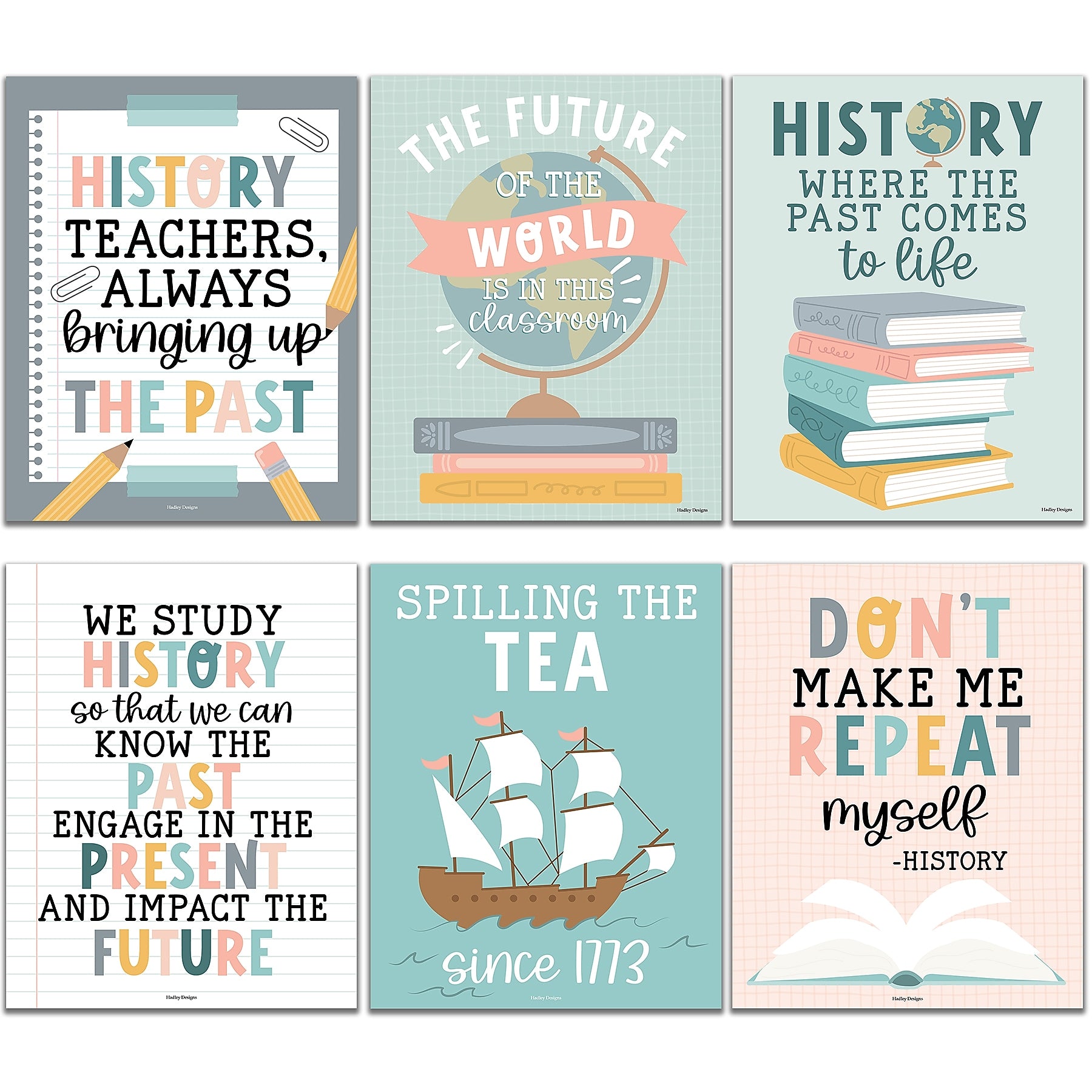 Hadley Designs 11" x 14" Boho History Bulletin Board Classroom Decor Posters, 6/Set (HDDX004BE8MKR)