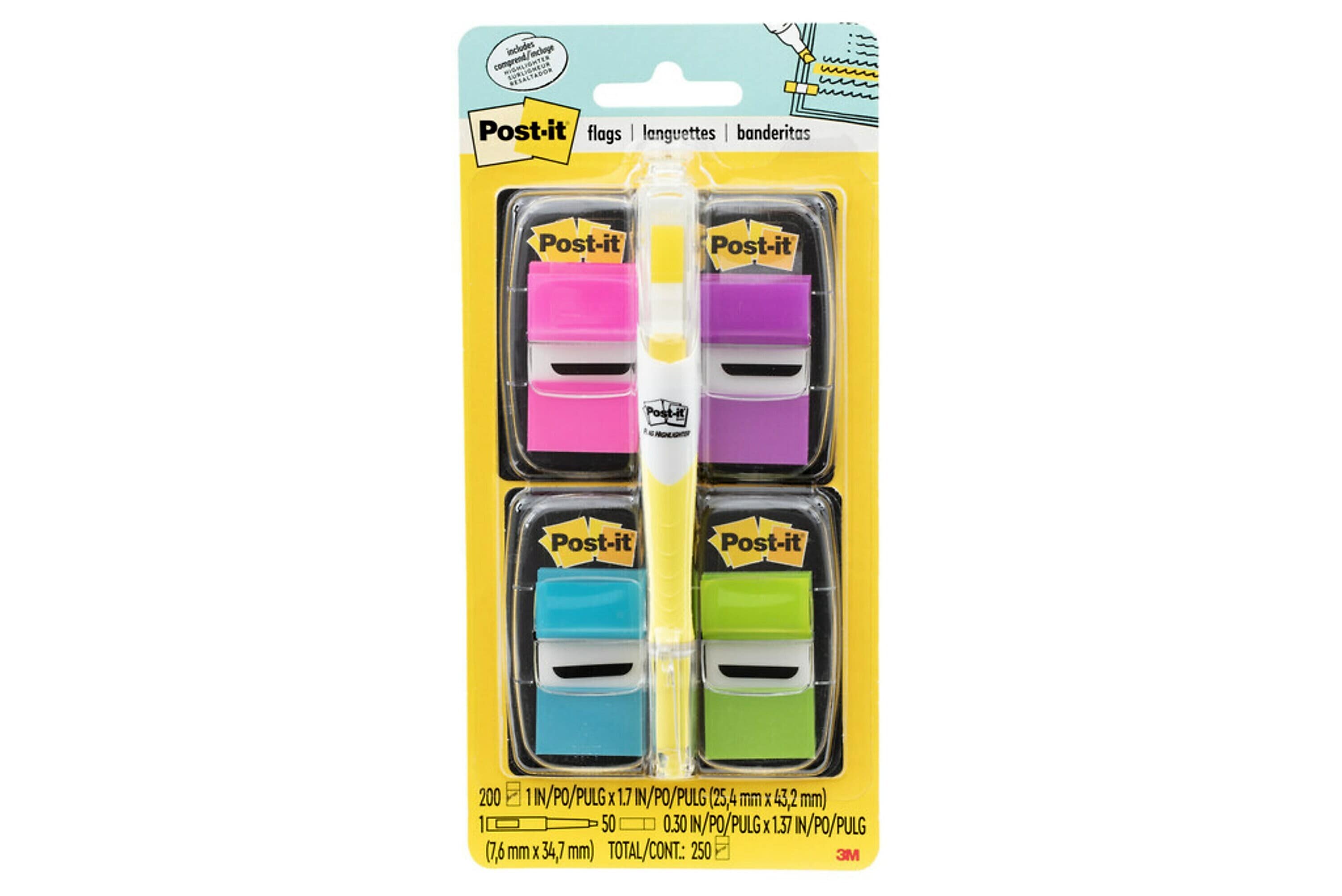 Post-it Flags Value Pack with Flag Highlighter, 1", Assorted Colors, 200 Flags/Pack (680-PPBGVA)