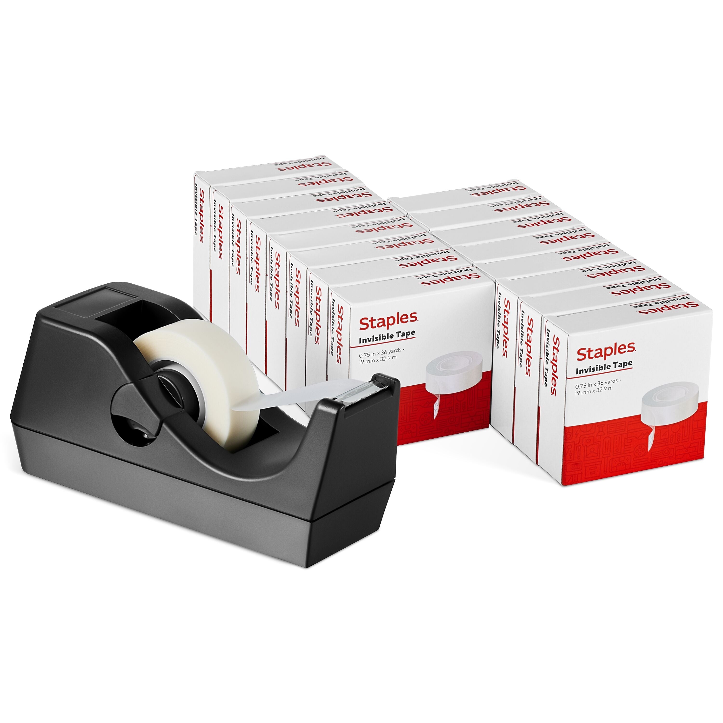 Staples® Invisible Tape with Dispenser, 0.75" x 36 yds., 1" Core, 16 Rolls/Pack (52431-P16BD)