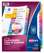 Avery Ready Index Numeric Paper Dividers, 12-Tab, Multicolor, 6/Pack (11196)