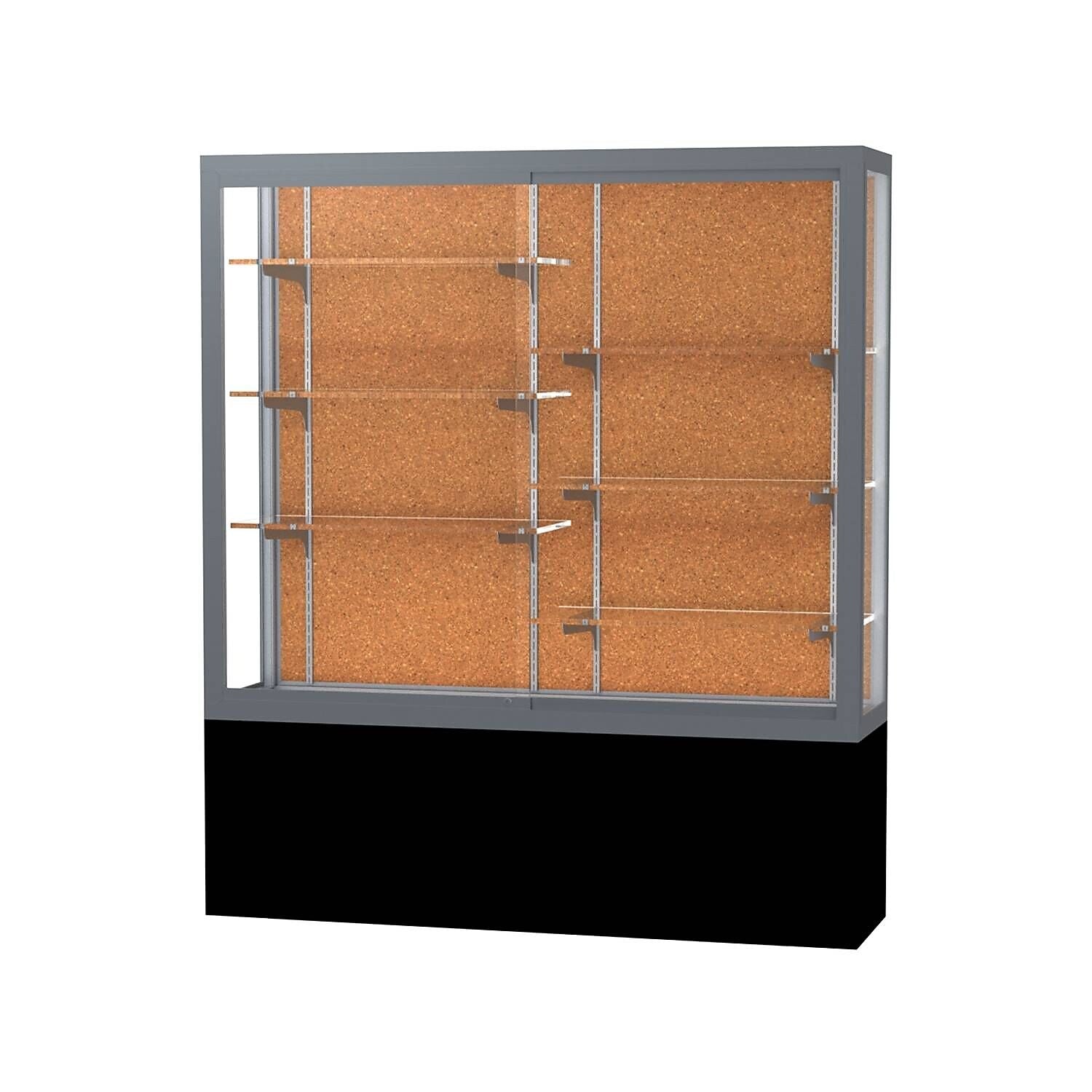 Ghent Challenger 60"W x 66"H x 16"D Floor Case, Cork Back, Satin Natural Fin, Black Laminate Base