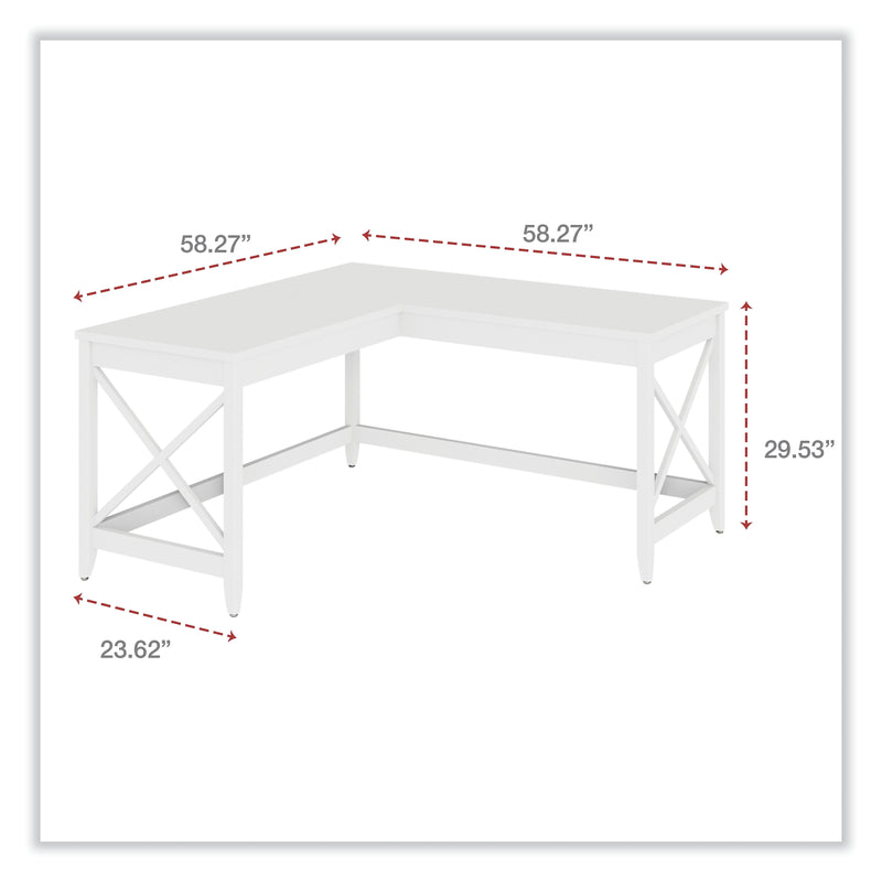 Alera L-Shaped Farmhouse Desk, 58.27" x 58.27" x 29.53", White (ALEWSF5959WT)