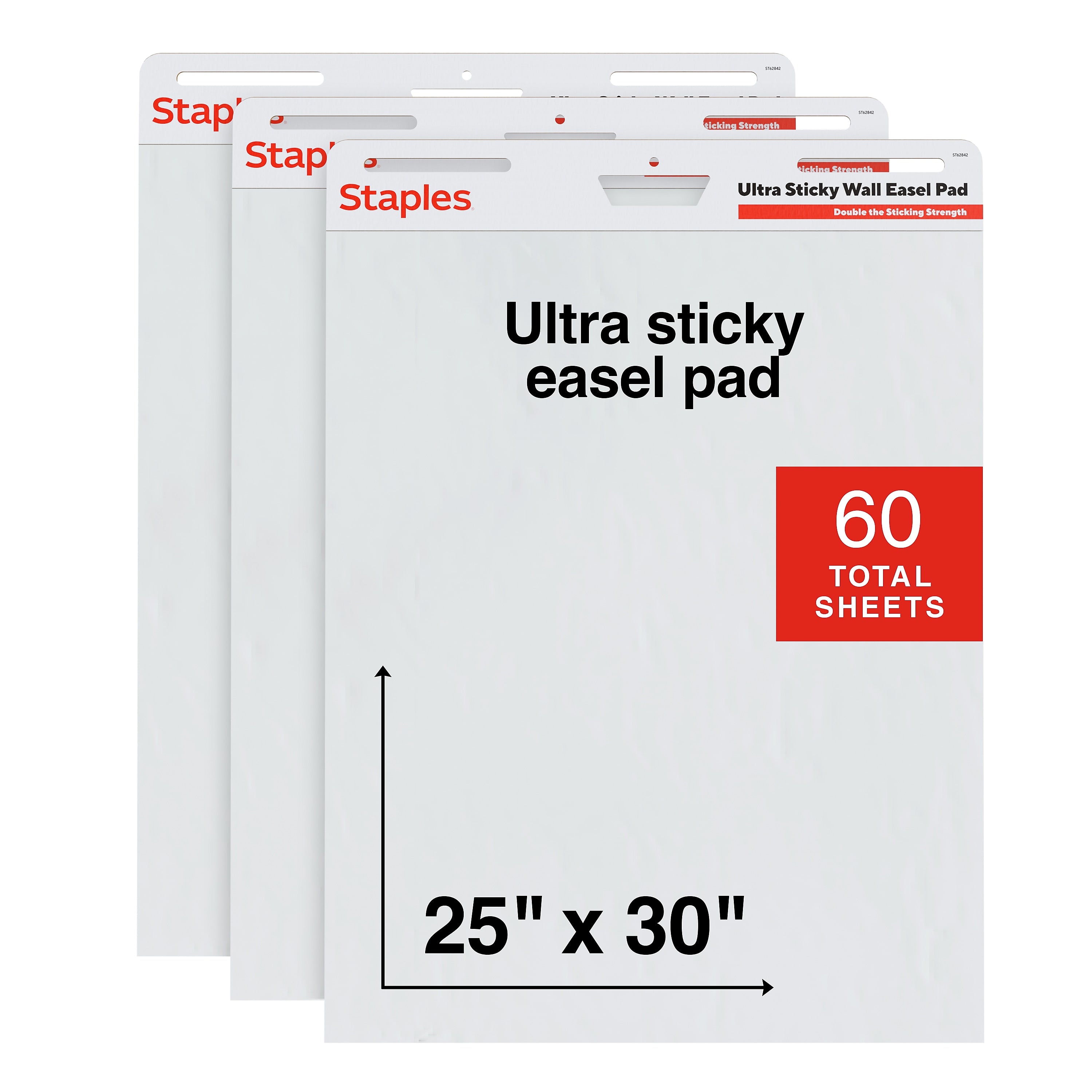 Staples Ultra Sticky Wall Easel Pad, 25" x 30", 20 Sheets/Pad, 3 Pads/Pack (ST62840)