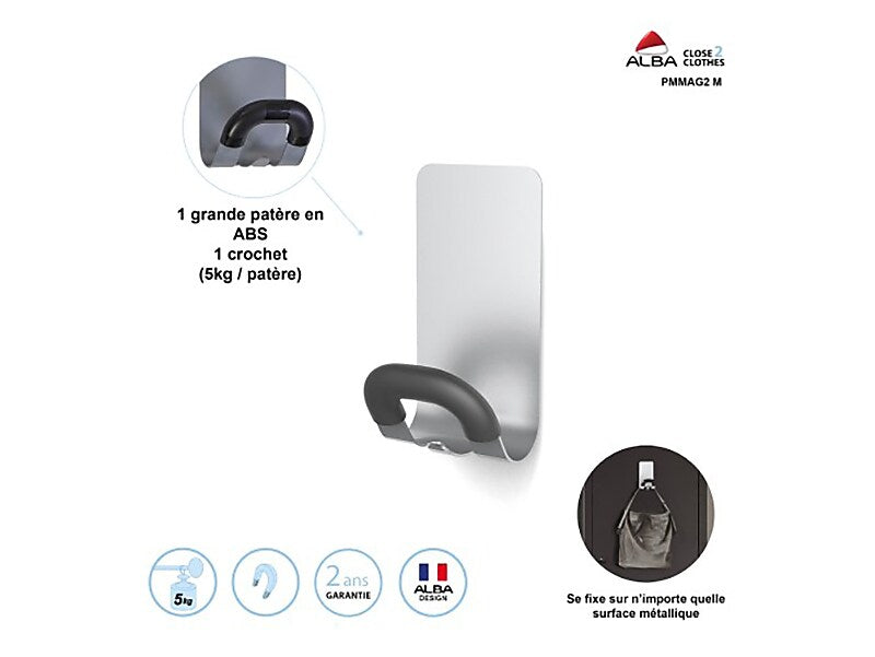 Alba Hook, Silver Gray/Black, Steel/Plastic  (PMMAG2 M)
