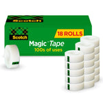 Scotch Magic Invisible Tape Refill, 3/4" x 27.77 yds., 1" Core, Clear, 18 Rolls/Pack (810K18CP)