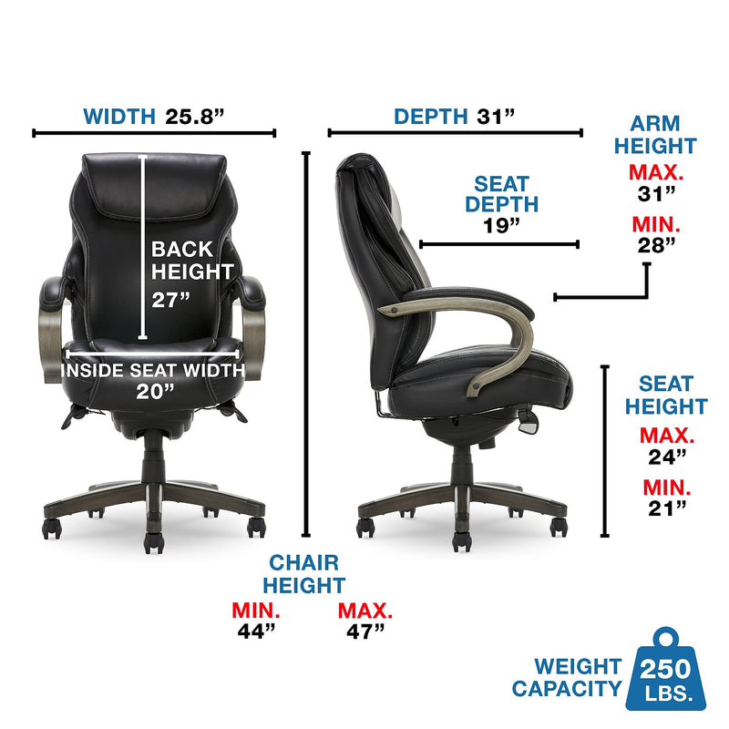 La-Z-Boy Hyland Ergonomic Bonded Leather Swivel Executive Chair, Black/Gray Weathered Wood (CHR10044B)