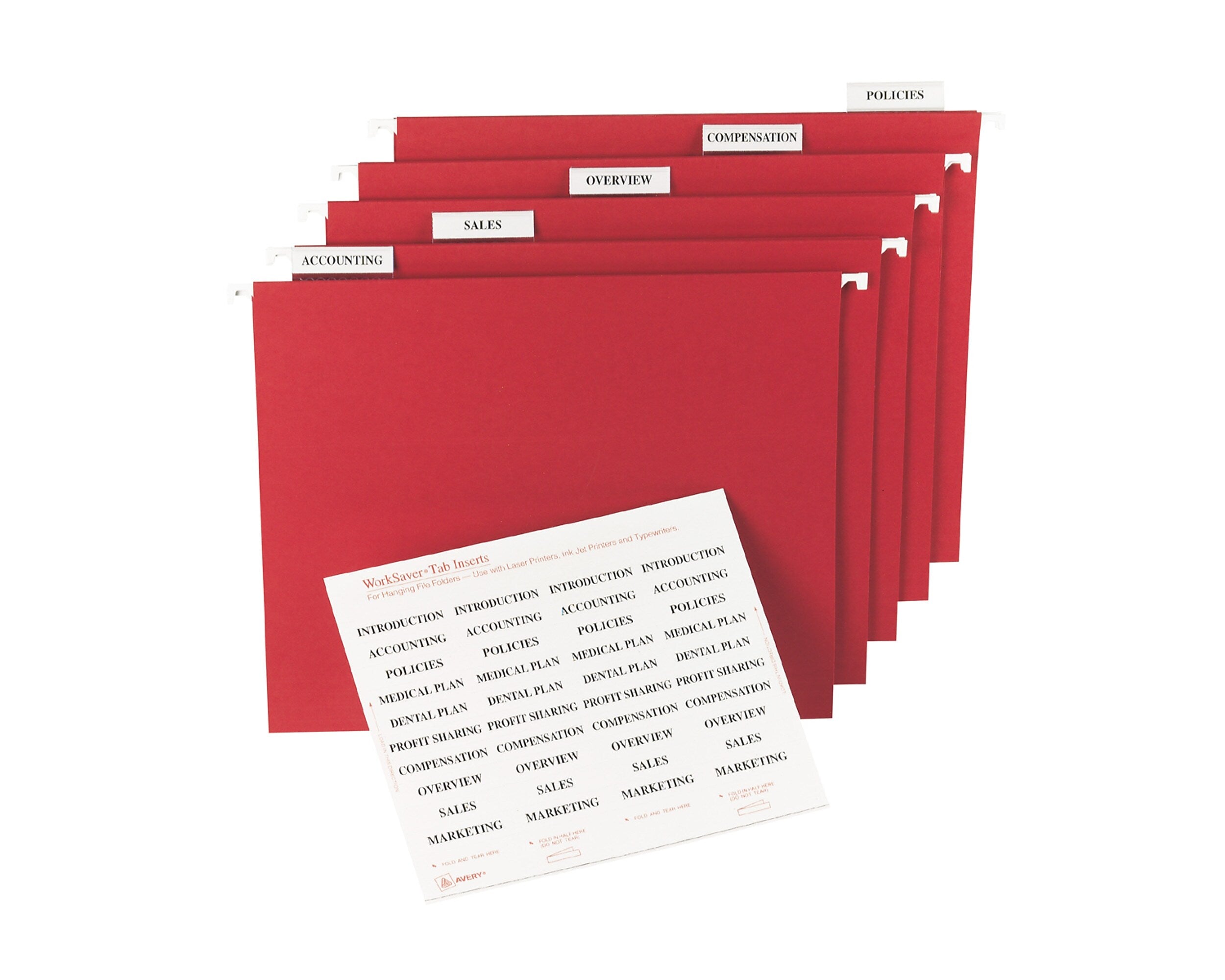 Avery Hanging File Folder Tab Inserts, 5-Tab, White, 100/Pack (11136)