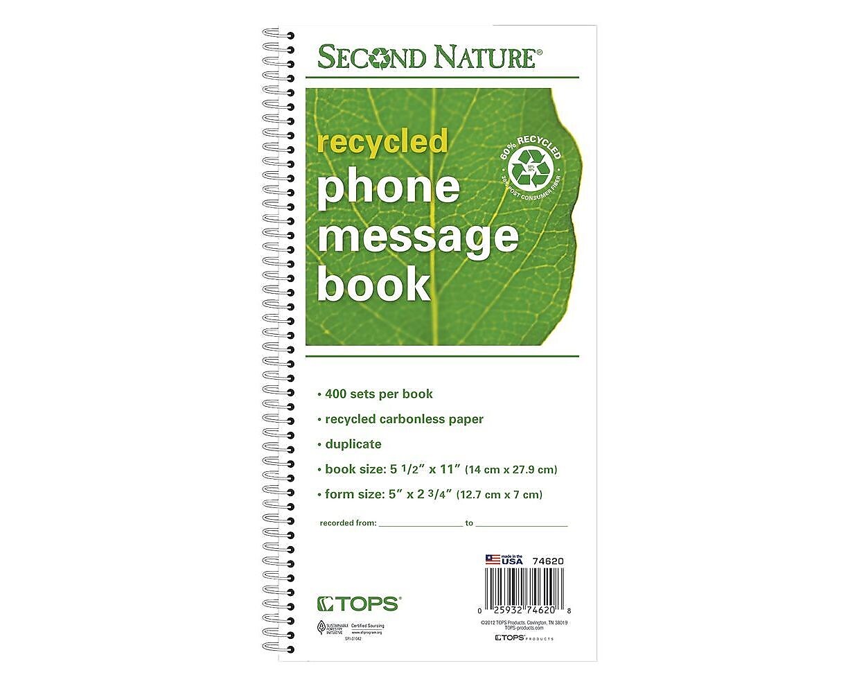 TOPS® Phone Message Book, Ruled, 2-Part, 11" x 5 1/2" White/White,  (74620)