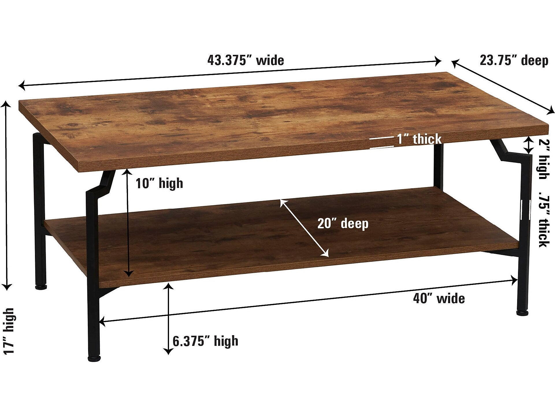 Household Essentials Crown 43.3"W x 23.6"D Laminate Coffee Table, Hickory/Black (8235-1)