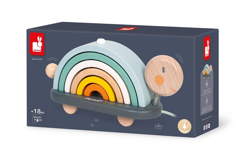 Janod Sweet Cocoon Pull-Along Rainbow Turtle, Multicolored (J04405)