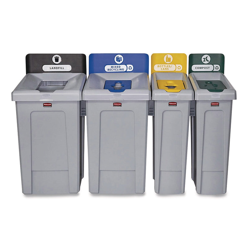 Rubbermaid Commercial Slim Jim Single-Stream Compost Recycling Station Kit, 23 Gallon, Gray/Green (2185051)