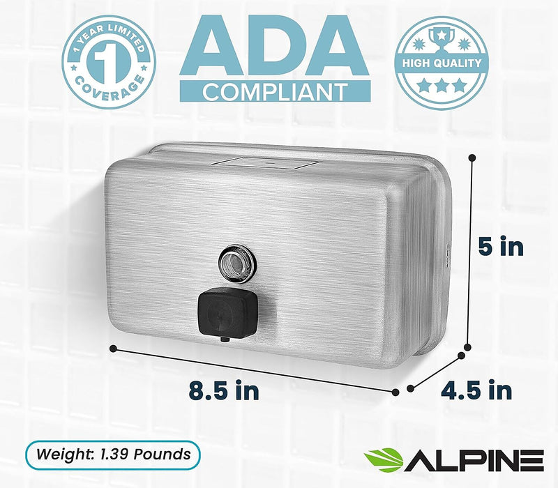 Alpine Industries Universal Wall Mounted Hand Soap Dispenser, Stainless Steel, 2/Pack (424-SSB-2PK)