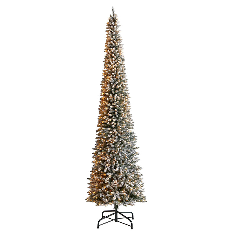Nearly Natural 12-ft Flocked Pencil Artificial Christmas Tree with 1000 Clear Lights and 1819 Bendable Branches (T3333)