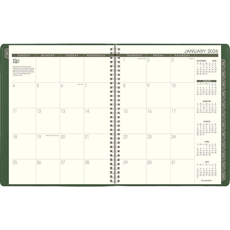 2026 AT-A-GLANCE Recycled 8.25" x 11" Weekly & Monthly Appointment Book Planner, Faux Leather Cover, Green (70-950G-60-26)