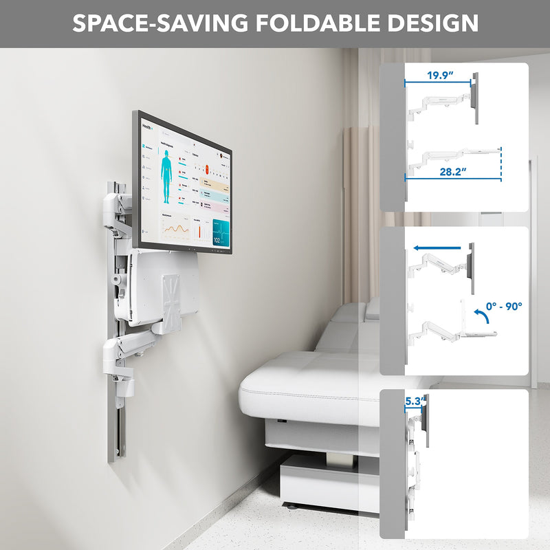 Mount-It! MedHub Wall Mounted, Flexible Workstation With WallTrack for Monitors up to 43", Matte White (MI-16002)