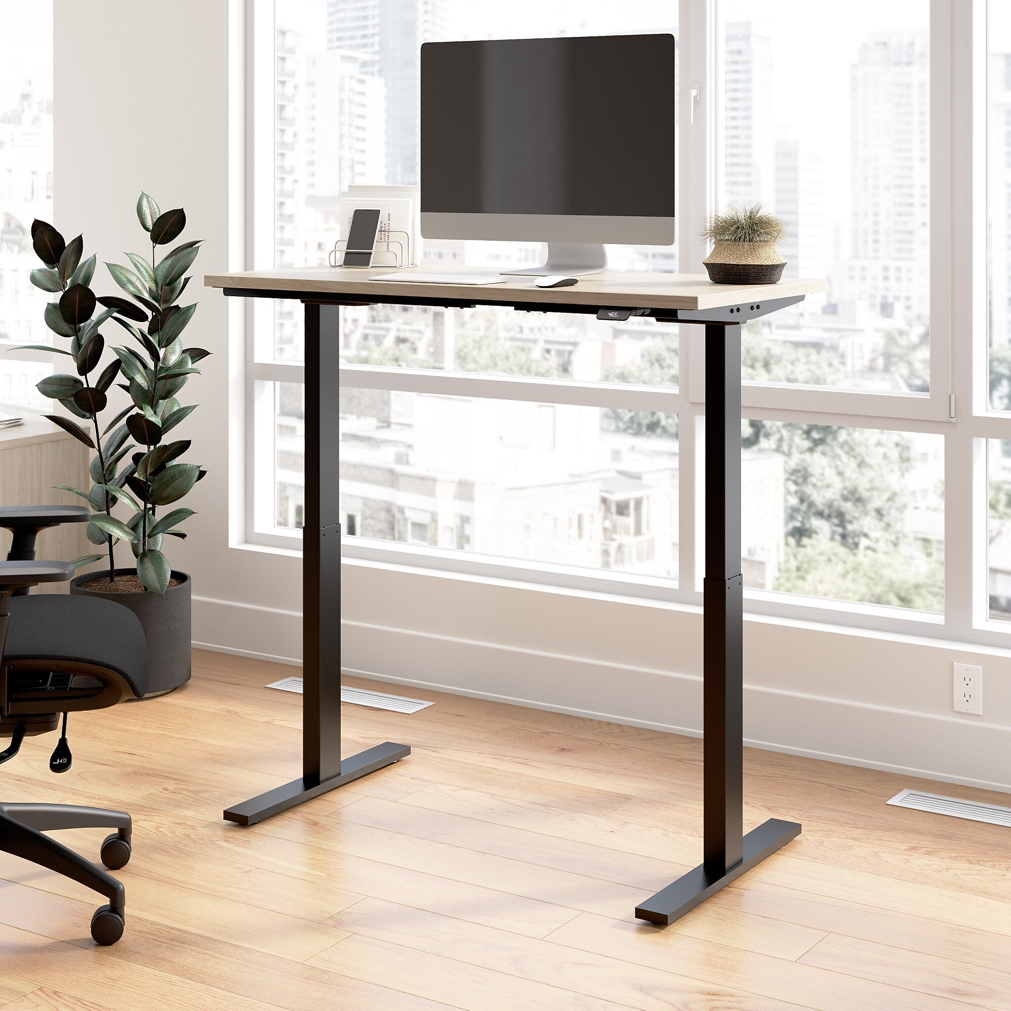 Bush Business Furniture Move 60 Series 48"W Electric Adjustable Standing Desk, Natural Elm/Black Powder Coat (M6S4824NEBK)
