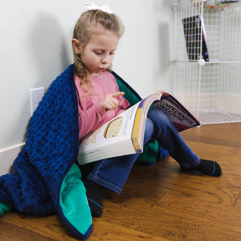 Bouncyband Soft Fleece 7 lb. Weighted Small Sensory Blanket for Kids, 56" x 36", Blue/Green (BBALPWB7BU)