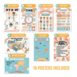 Hadley Designs 17" x 11" Retro Boho Preschool Educational Posters For Toddlers, Laminated, 16/Set (HDDX004ACFGE5)