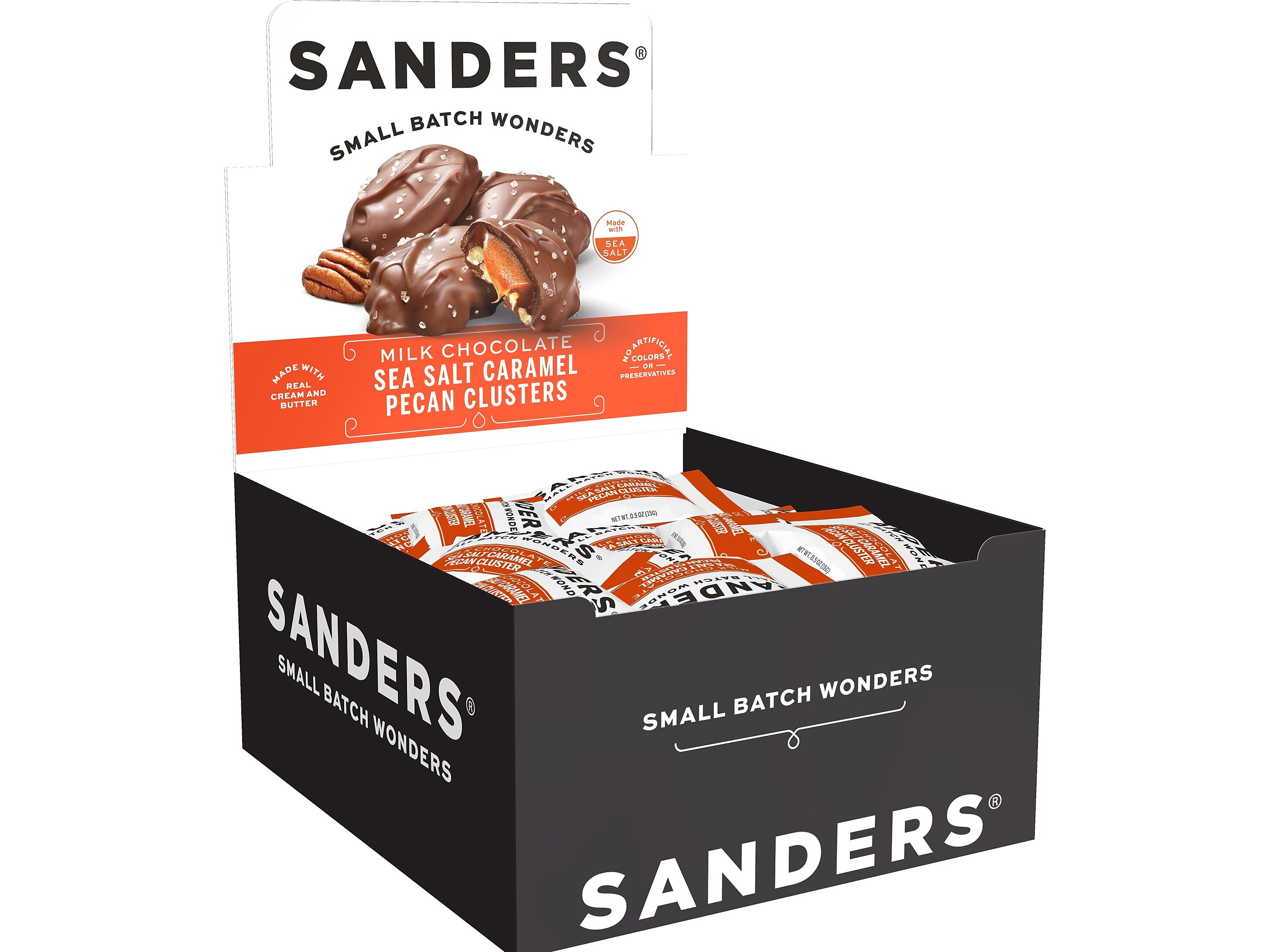 Sanders Small Batch Wonders Snack-Size Pecan Caramel Milk Chocolate Clusters, 24 oz., 48 Pieces/Box (27160)