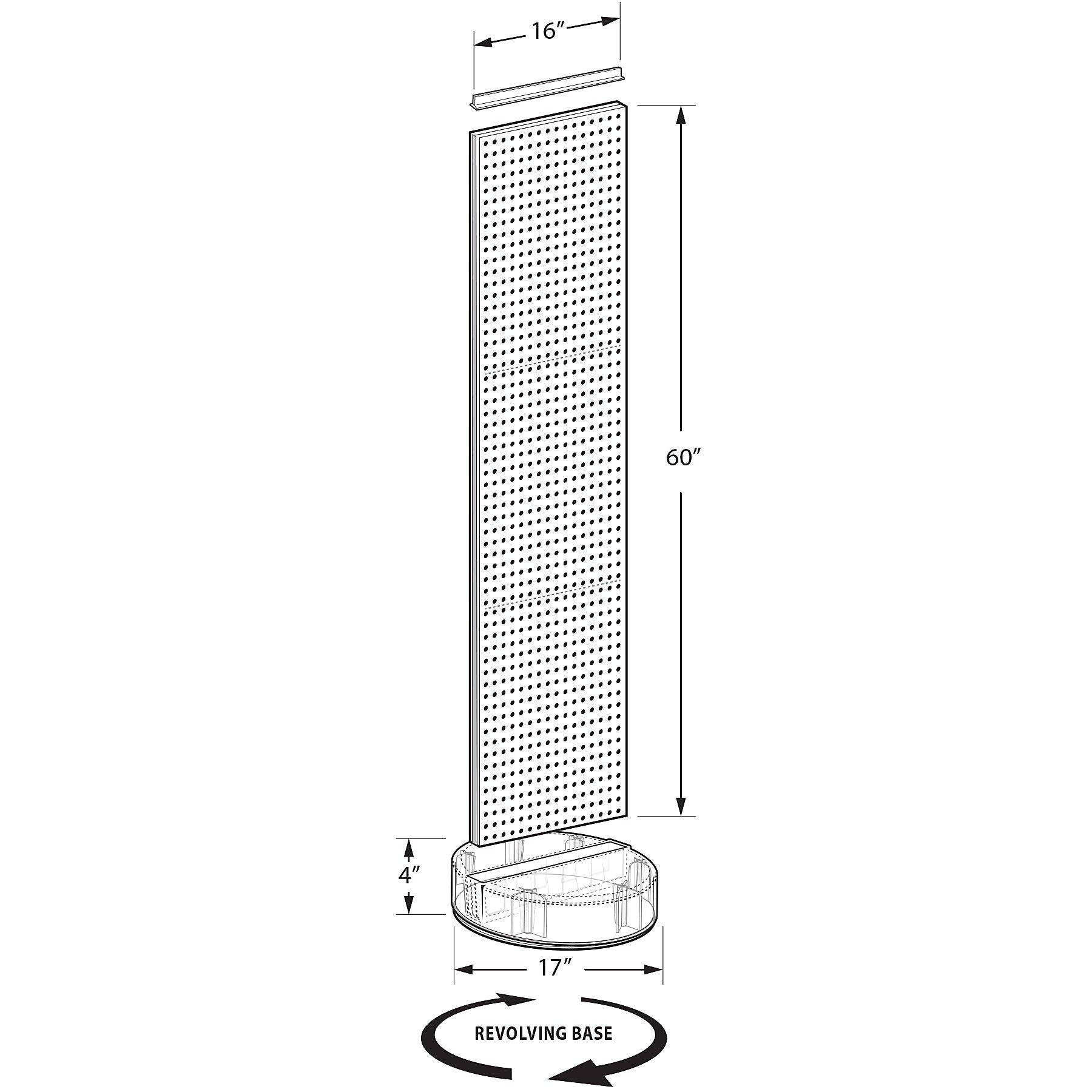 Azar Displays 60”H x16”W Two-Sided Pegboard Floor Display w/ C-Channel Sides on Revolving Round Studio Base, White (700788-WHT)