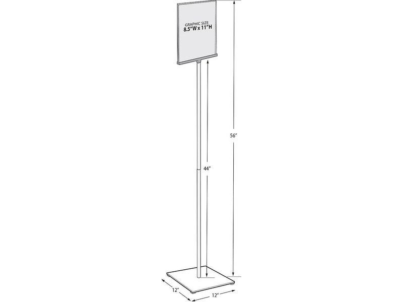 Azar Sign Holder, 12" x 56.5", Vertical, Freestanding, Clear/Silver, Acrylic (300863)