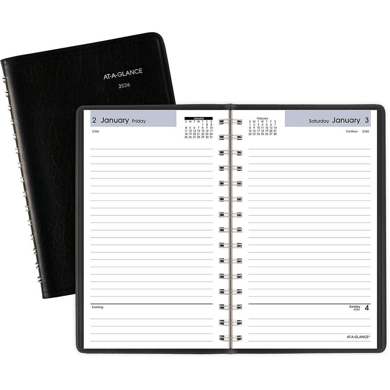 2026 AT-A-GLANCE DayMinder 5" x 8" Daily Planner, Faux Leather Cover, Black (SK46-00-26)