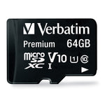 Verbatim Premium 64GB microSDXC Memory Card with Adapter, Class 10, UHS-I, V10 (44084)