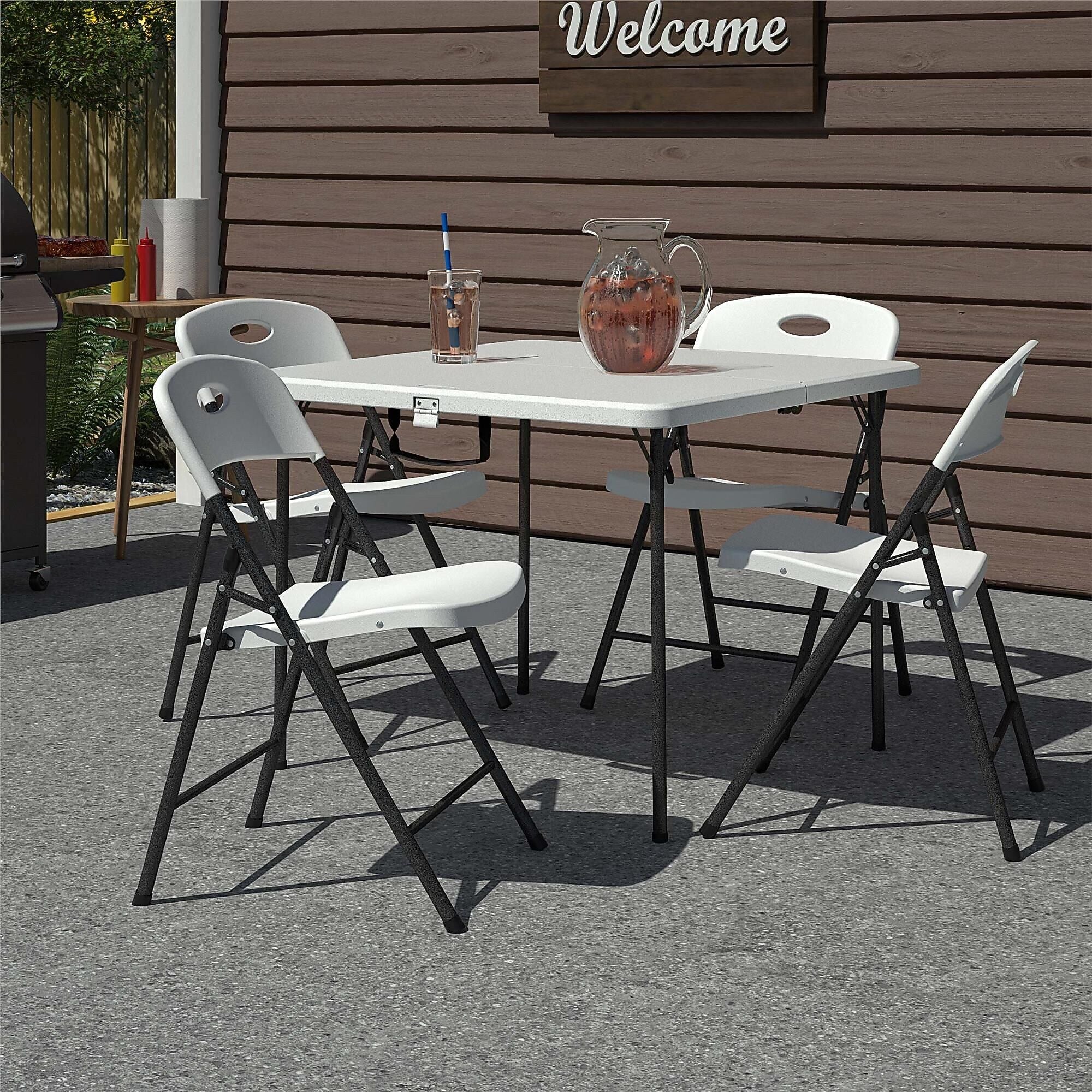 Cosco 36" Square Folding Table and Chairs, White, 5/Carton (37583WSP1E)