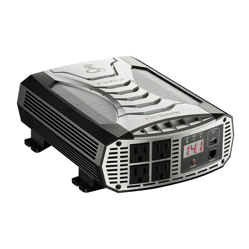 Cobra PRO 2500W Professional-Grade Power Inverter with 2 USB Ports, 4-Outlets, Black & Gray (CPI2500W)