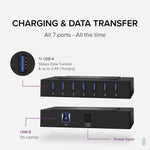 Plugable 7-in-1 Charging Hub with Data Transfer for USB-C or USB 3.0 Laptops