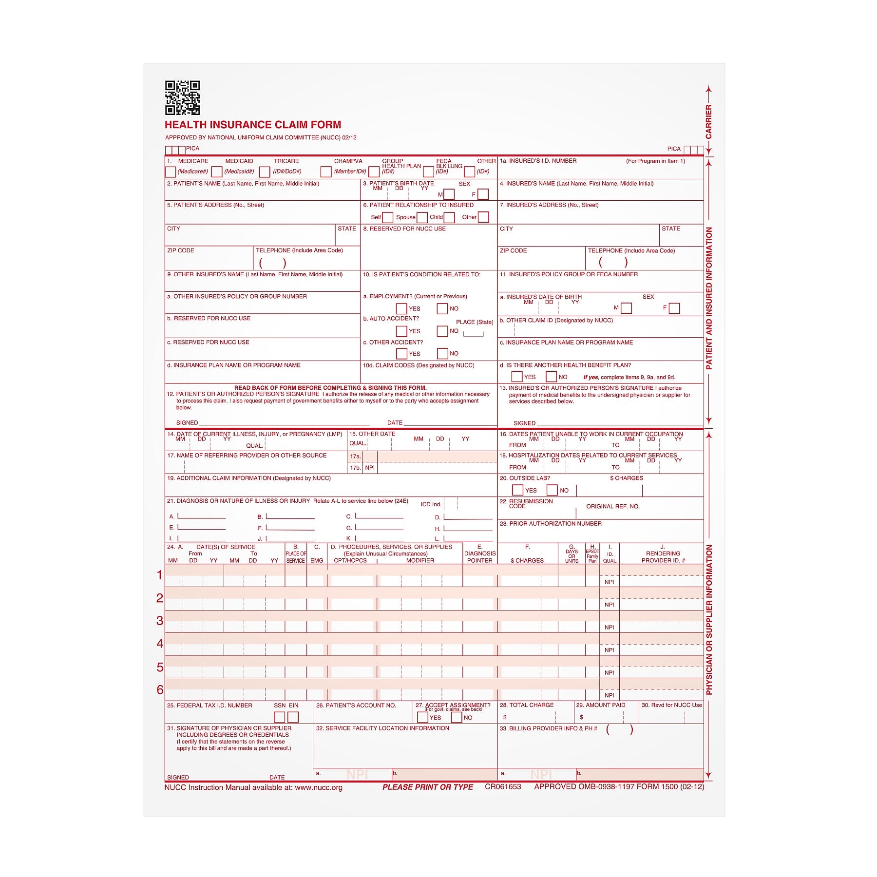 TOPS CMS-1500 Health Insurance Claims, 500/Pack (TOP 50126RV)